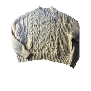 LUCKY BRAND Wool Blend Cable Knit Fisherman Chunky Crop Sweater Large Cream